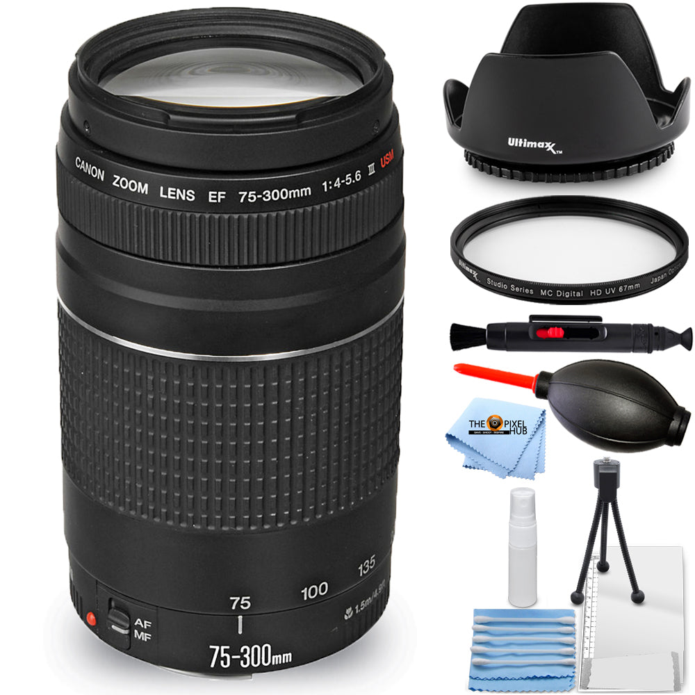 Canon EF 75-300mm f/4-5.6 III Objektiv (Schwarz) 6473A003 - 7-teiliges Zubehörpaket