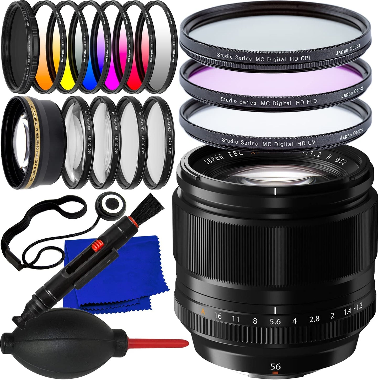 FUJIFILM XF 56mm f/1.2 R Lens 16418649 - 20PC Accessory Bundle