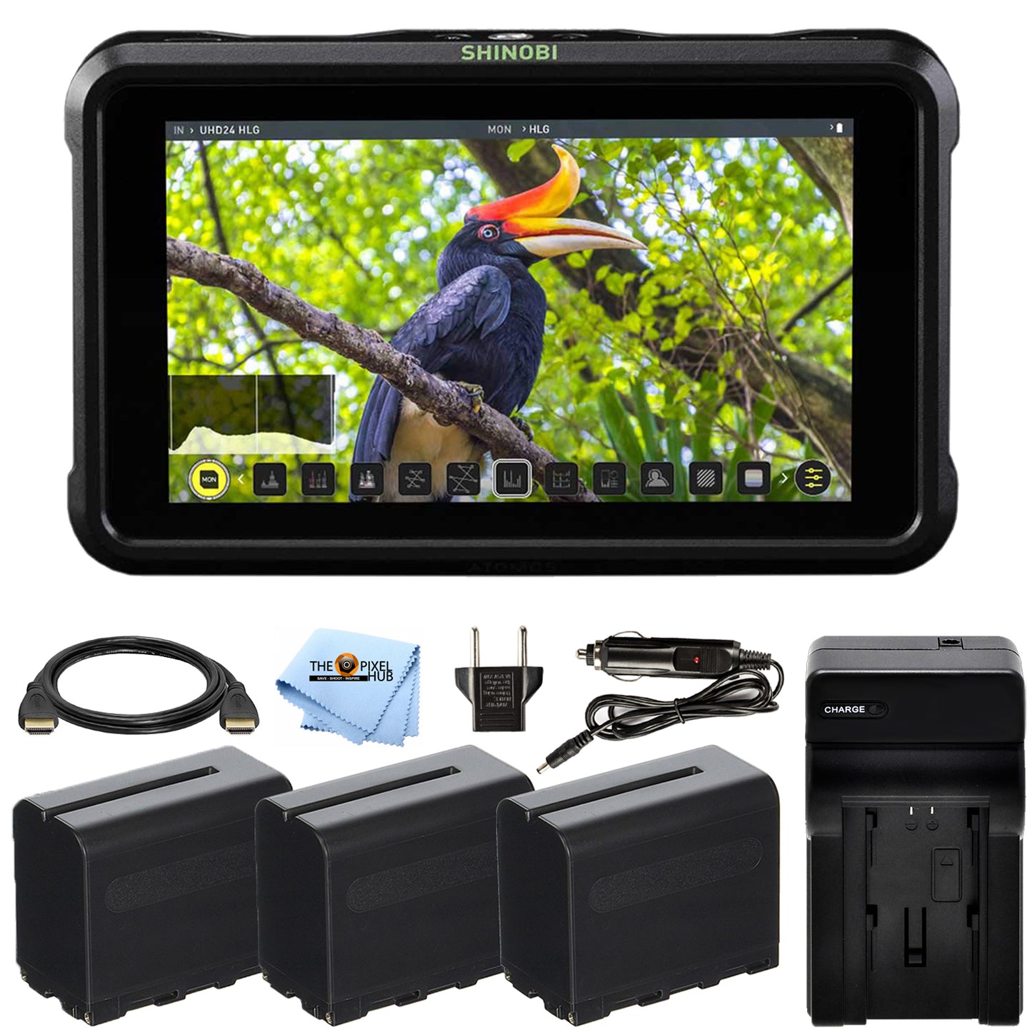 Atomos Shinobi 5,2" 4K HDMI-Monitor ATOMSHBH01 + 3 Akkus und Ladegerät im Paket