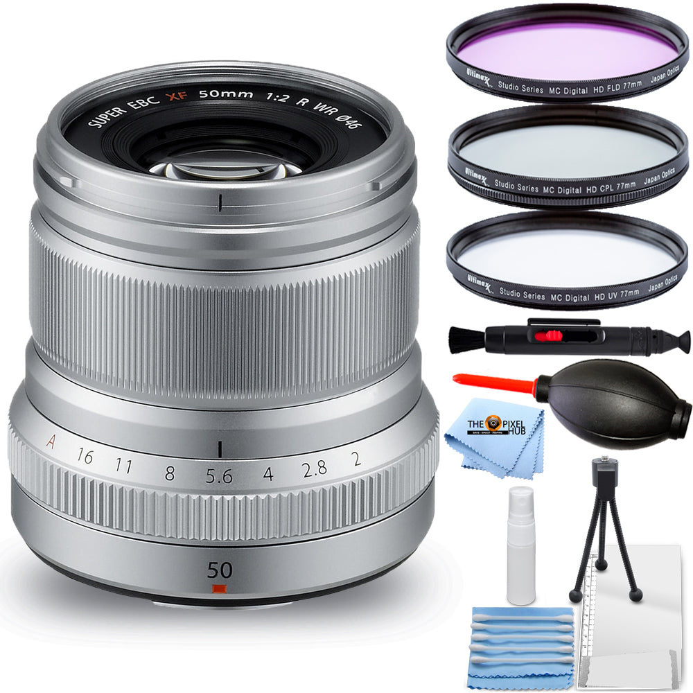 FUJIFILM XF 50mm f/2 R WR Lens (Silver) 16536623 - 7PC Accessory Bundle