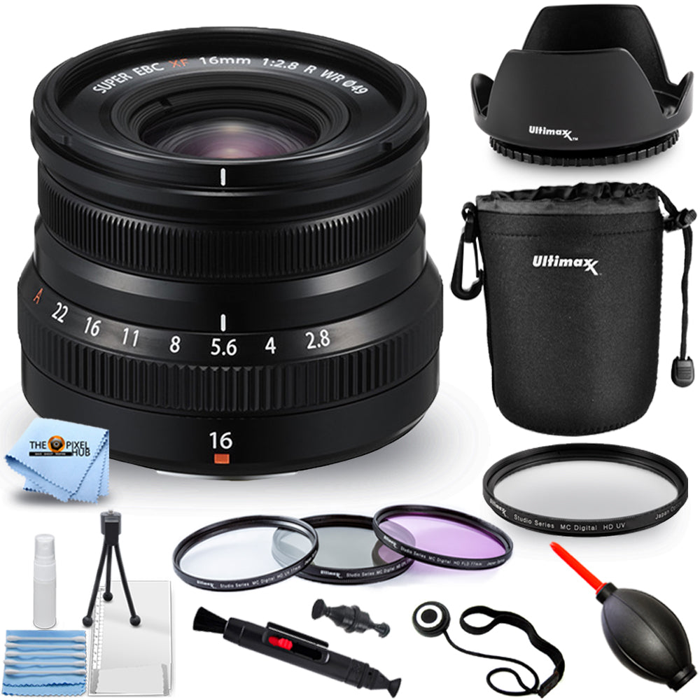 FUJIFILM XF 16mm f/2.8 R WR Objektiv (Schwarz) 16611655 - 10-teiliges Zubehörpaket