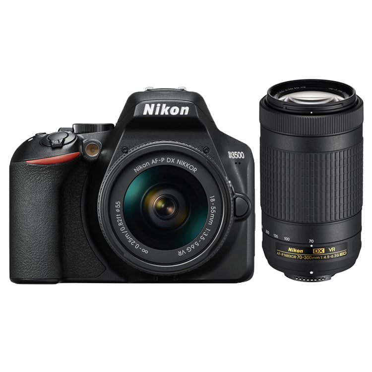 Nikon D3500 24,2 MP DSLR-Kamera mit AF-P DX 18–55 mm + 70–300 mm VR-Objektiven