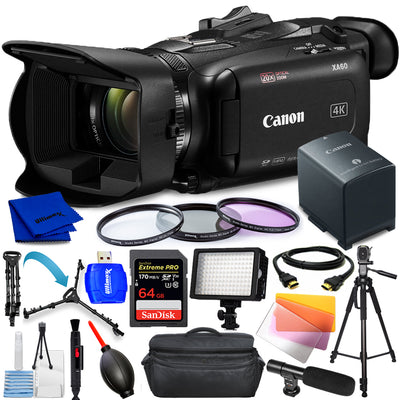 Canon XA60 Professional UHD 4K Camcorder PAL (ohne Griff) – 14-teiliges Zubehörpaket