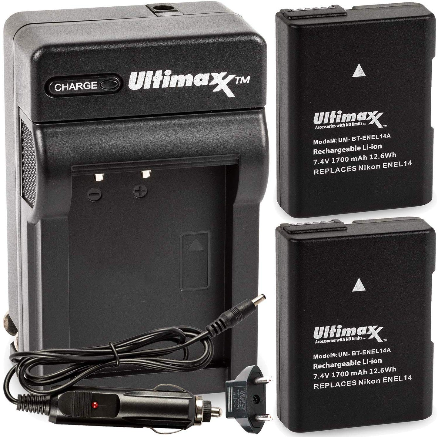 ULTIMAXX Reiseladegerät + Ersatzakku für Nikon ENEL14A - 1700 mah