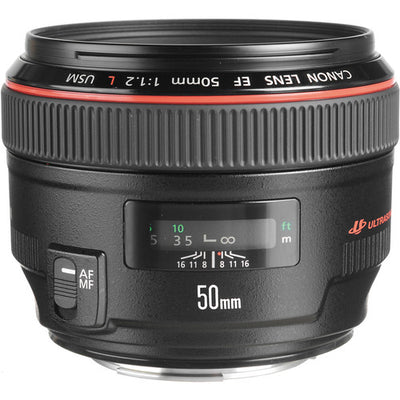 Canon EF 50mm f/1.2L USM Objektiv (Schwarz) 1257B002 - 7-teiliges Zubehörpaket