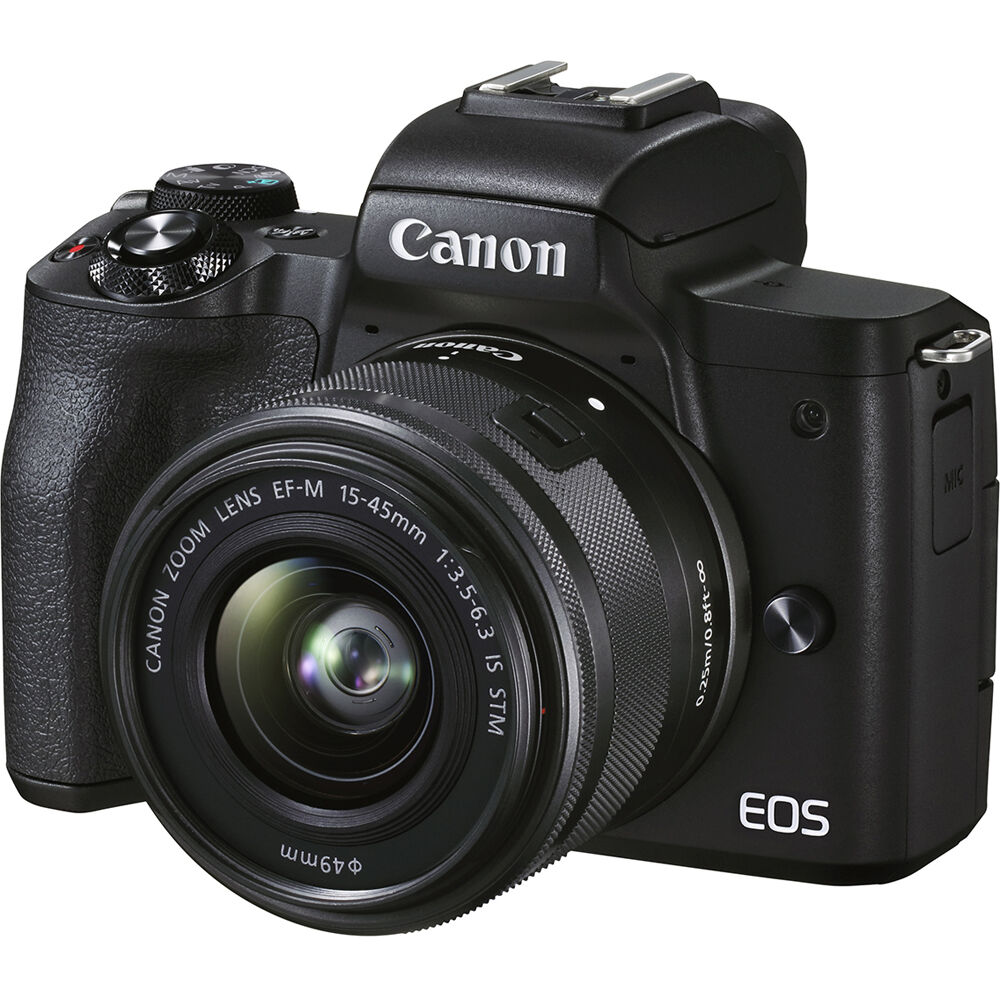 Canon EOS M50 Mark II spiegellose Kamera mit 15-45-mm-Objektiv (schwarz) + Blitzpaket