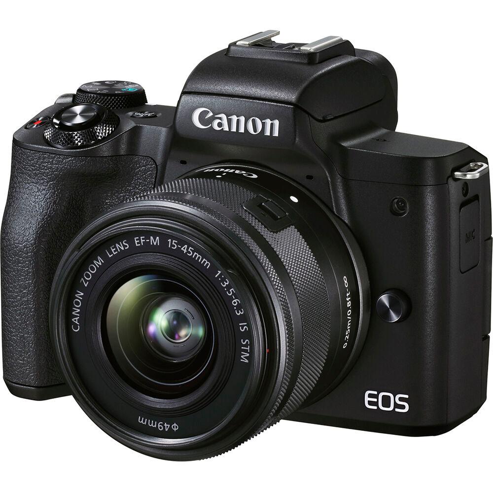 Canon EOS M50 Mark II spiegellose Kamera mit 15-45-mm-Objektiv (schwarz) – 64-GB-Paket