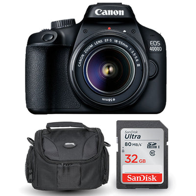 Canon EOS 4000D / Rebel T100 mit EF-S 18-55 mm III-Objektiv + SanDisk 32 GB SD + Tasche