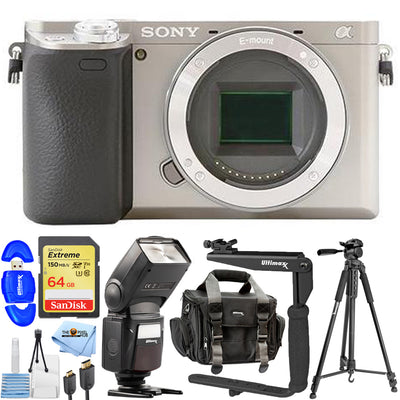 Sony Alpha a6400 spiegellose Digitalkamera (nur Gehäuse, Silber), 10-teiliges Zubehörset