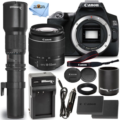 Canon EOS 250D/Rebel SL3 mit 18-55 mm III + 500 mm/1000 mm Objektiv + EXT BATT Bundle