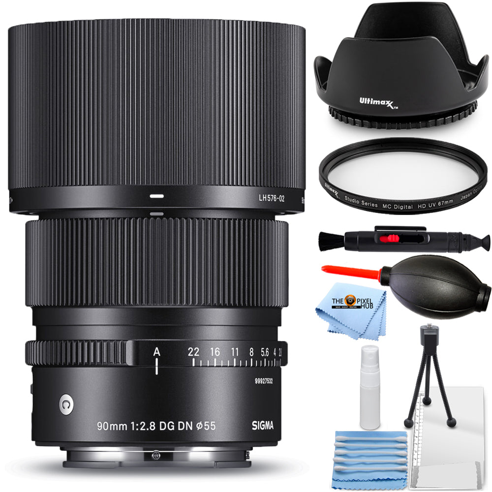 Sigma 90mm f/2.8 DG DN Contemporary-Objektiv für Sony E – 7-teiliges Zubehörpaket