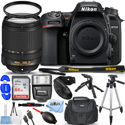 Nikon D7500 DSLR-Kamera mit 18-140-mm-Objektiv + 64 GB + Blitz + Stativpaket