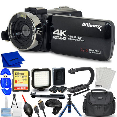 Ultimaxx 4K Ultra HD Camcorder Video-Vlogging-Kamera mit LED-Licht 42 MP, 18-facher Digitalzoom mit Fernbedienung 3,0-Zoll-LCD-Bildschirm Weihnachtsgeschenkpaket