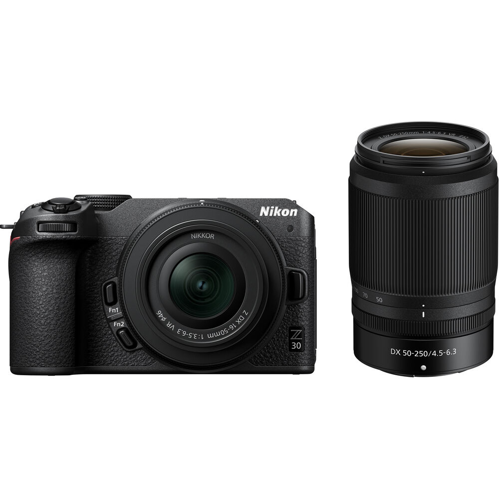 Spiegellose Nikon Z30-Kamera mit 16–50 mm und 50–250 mm Objektiven – 8-teiliges Zubehörset