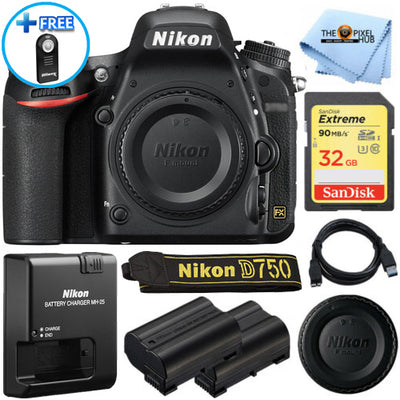 Nikon D750 DSLR-Kamera (nur Gehäuse, schwarz) 1543 + EXT BATT + SanDisk 32 GB SD