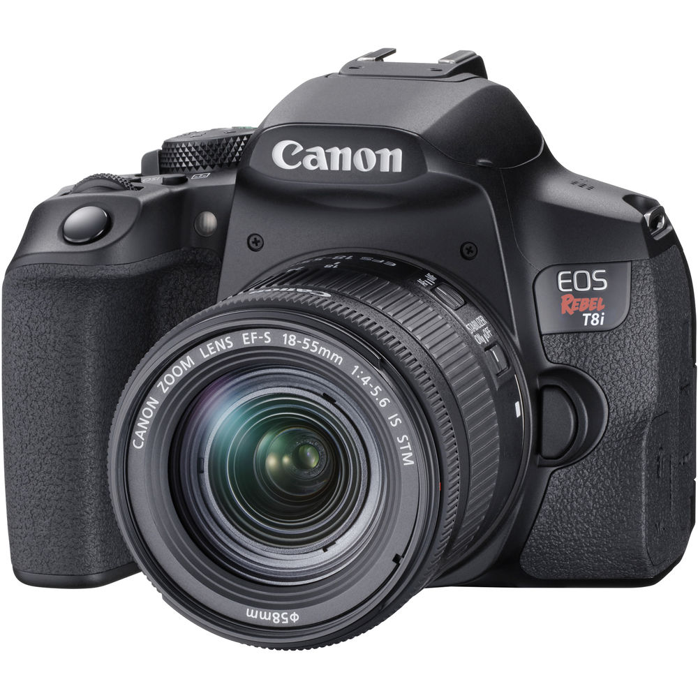 Canon EOS Rebel T8i DSLR mit 18-55-mm-Objektiv + 64 GB + Blitz + Stativpaket