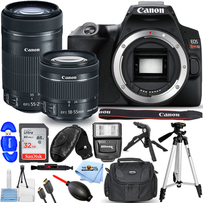 Canon EOS Rebel SL3 DSLR mit 18-55 mm und 55-250 mm Objektiv + 32 GB + Stativpaket