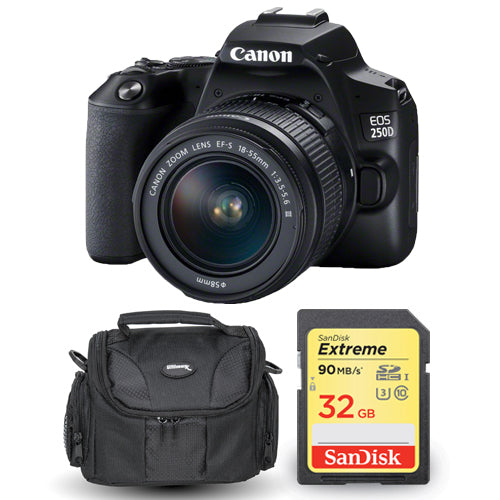 Canon EOS 250D/Rebel SL3 with 18-55mm f/3.5-5.6 III Lens + Extreme 32GB and Case