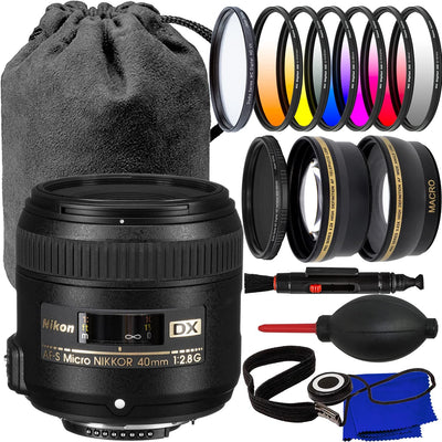 Bild 1 von 9
 Zum Zoomen den Mauszeiger bewegen
 Nikon AF-S DX Micro-NIKKOR 40 mm 1:2,8G-Objektiv (Schwarz) 2200 – 15-teiliges Zubehörpaket