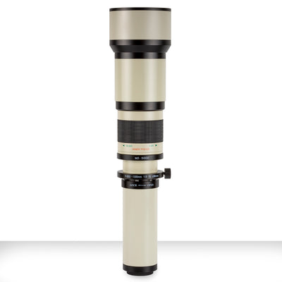 ULTIMAXX 650-1300 mm f/8 High Definition manuelles Super-Zoom-Objektiv (weiß) mit Etui