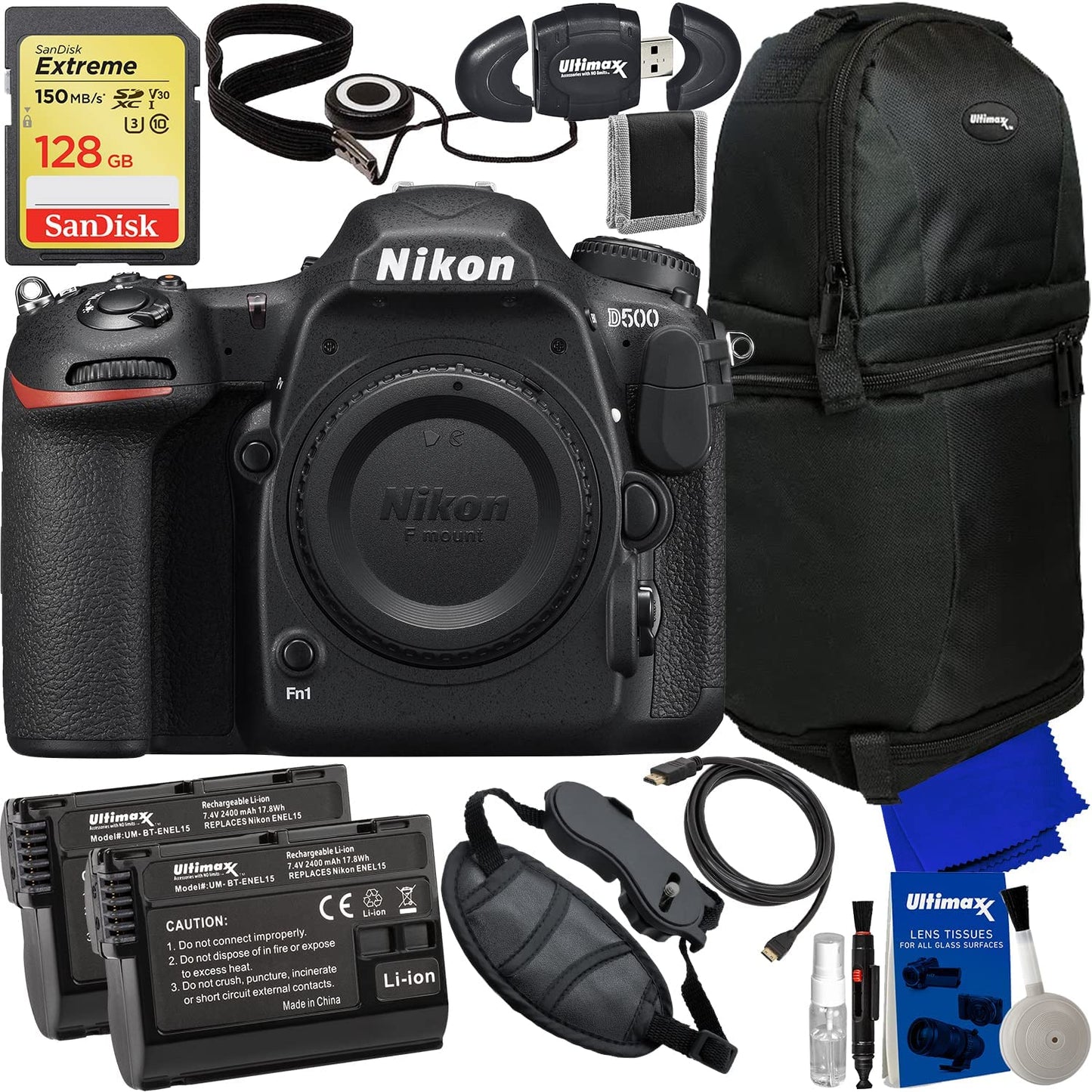 Nikon D500 DSLR-Kamera (nur Gehäuse) 1559 – 12-teiliges Zubehörpaket