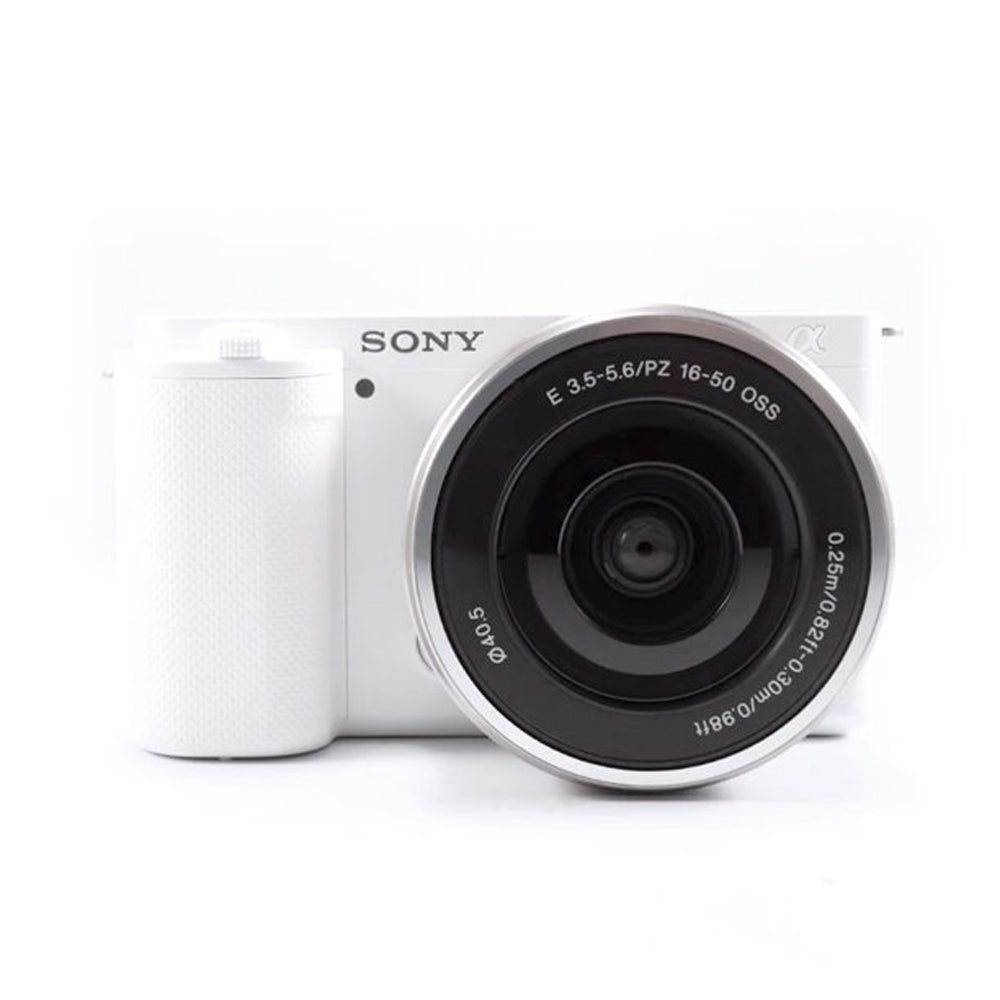 Spiegellose Kamera Sony ZV-E10 mit 16-50-mm-Objektiv (weiß) – 7-teiliges Zubehörpaket