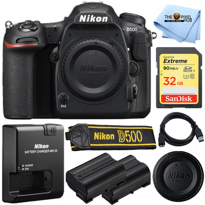 Nikon D500 20.9 MP 4K WiFi DSLR Camera (Body Only) + EXT BATT + Sandisk 32GB SD