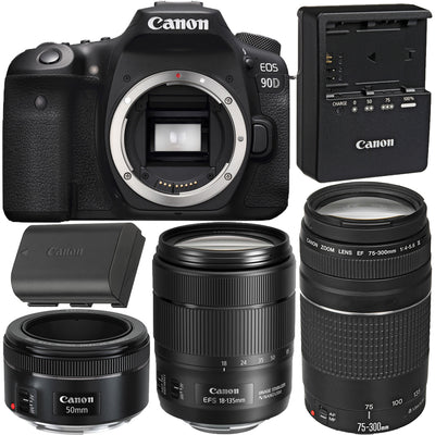 Canon EOS 90D DSLR mit 18-135 mm + 75-300 mm + 50 mm Objektiven – Top Value Bundle