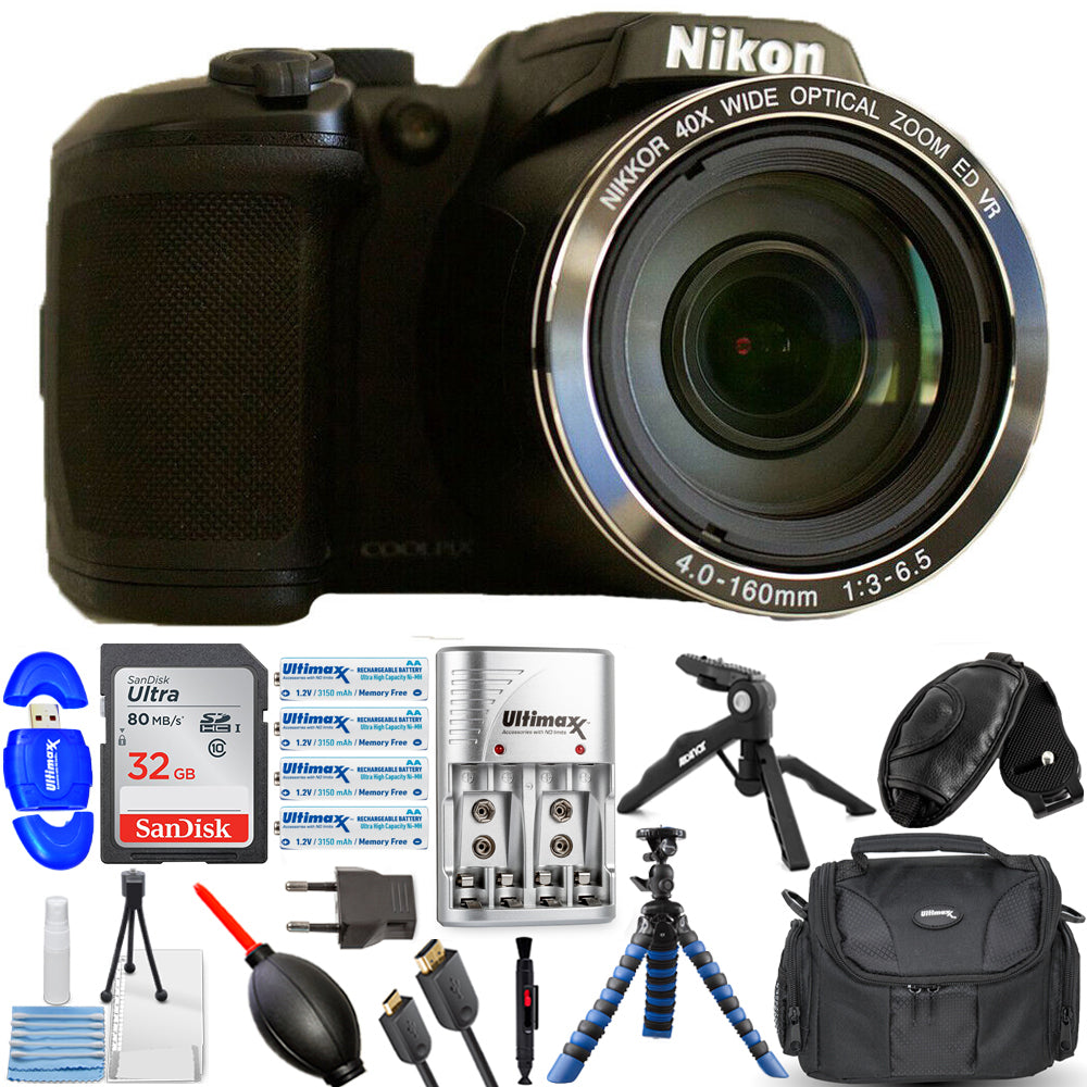 Nikon COOLPIX B500 Digitalkamera (Schwarz) 26506 + 32 GB + 4x AA-Batterien im Paket