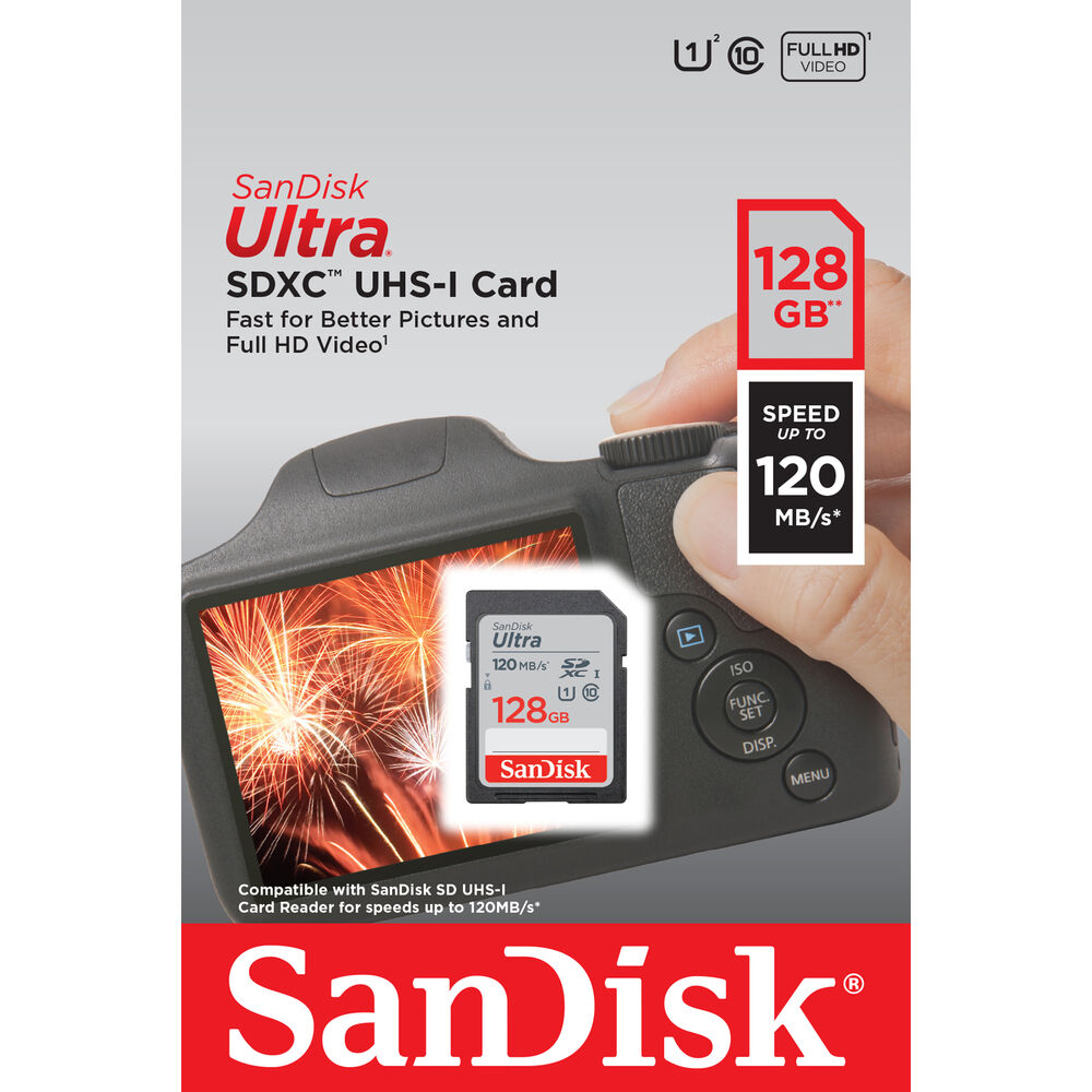 SanDisk 128 GB Ultra SDHC UHS-I / Klasse 10 Speicherkarte 120 MB/s SDSDUN4-128G-GN6IN