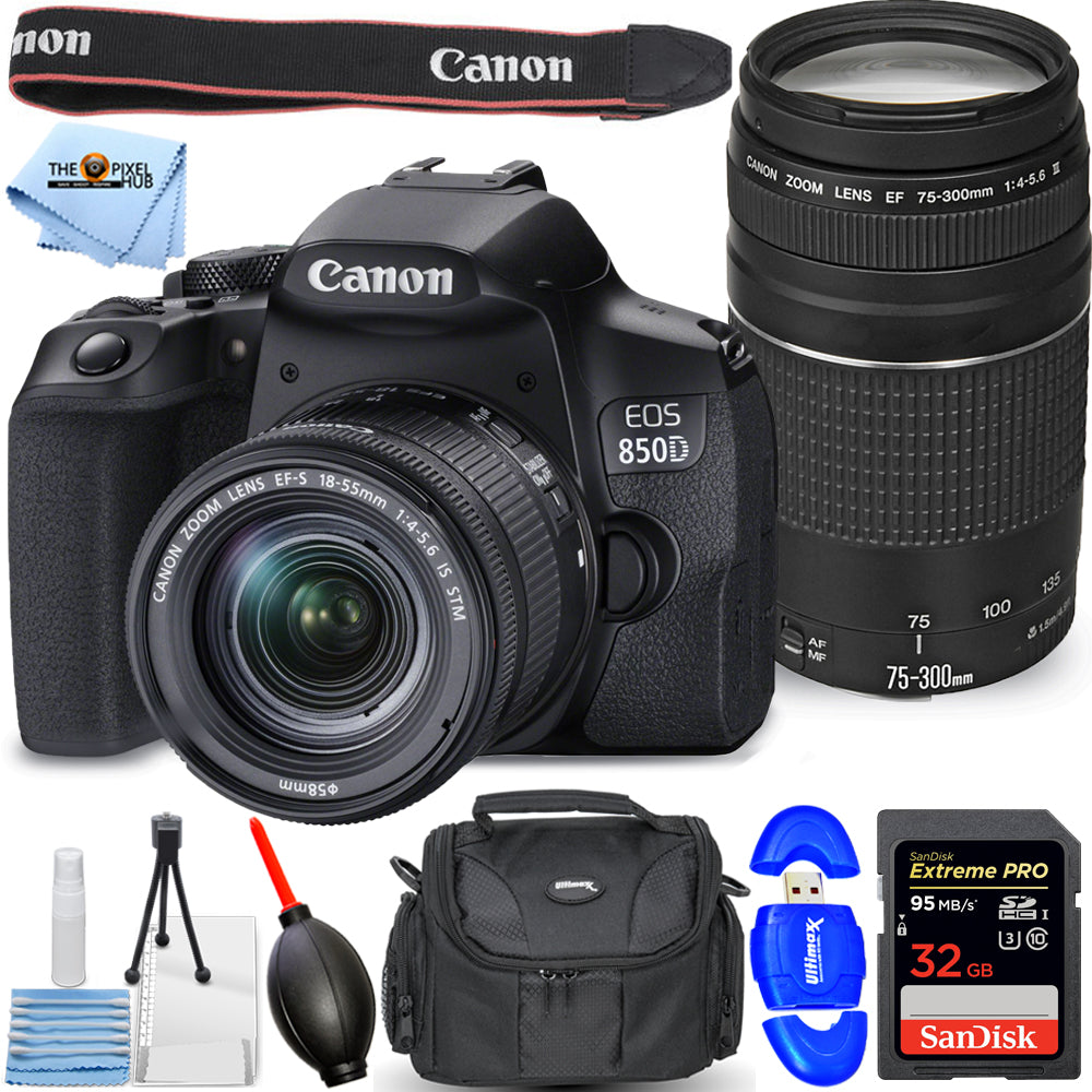 Canon EOS 850D DSLR with 18-55mm + 75-300mm + 32GB Bundle