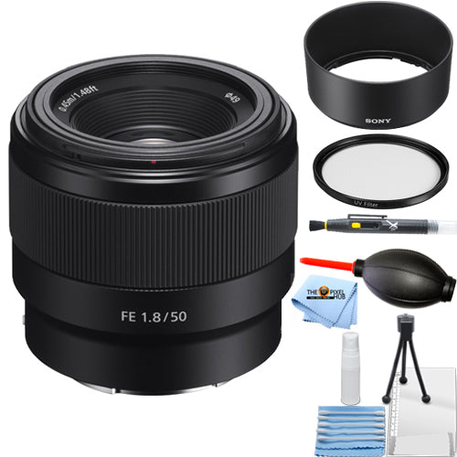 Sony FE Autofocus Motor 50mm f/1.8 Lens (Black) - Essential UV Filter Bundle