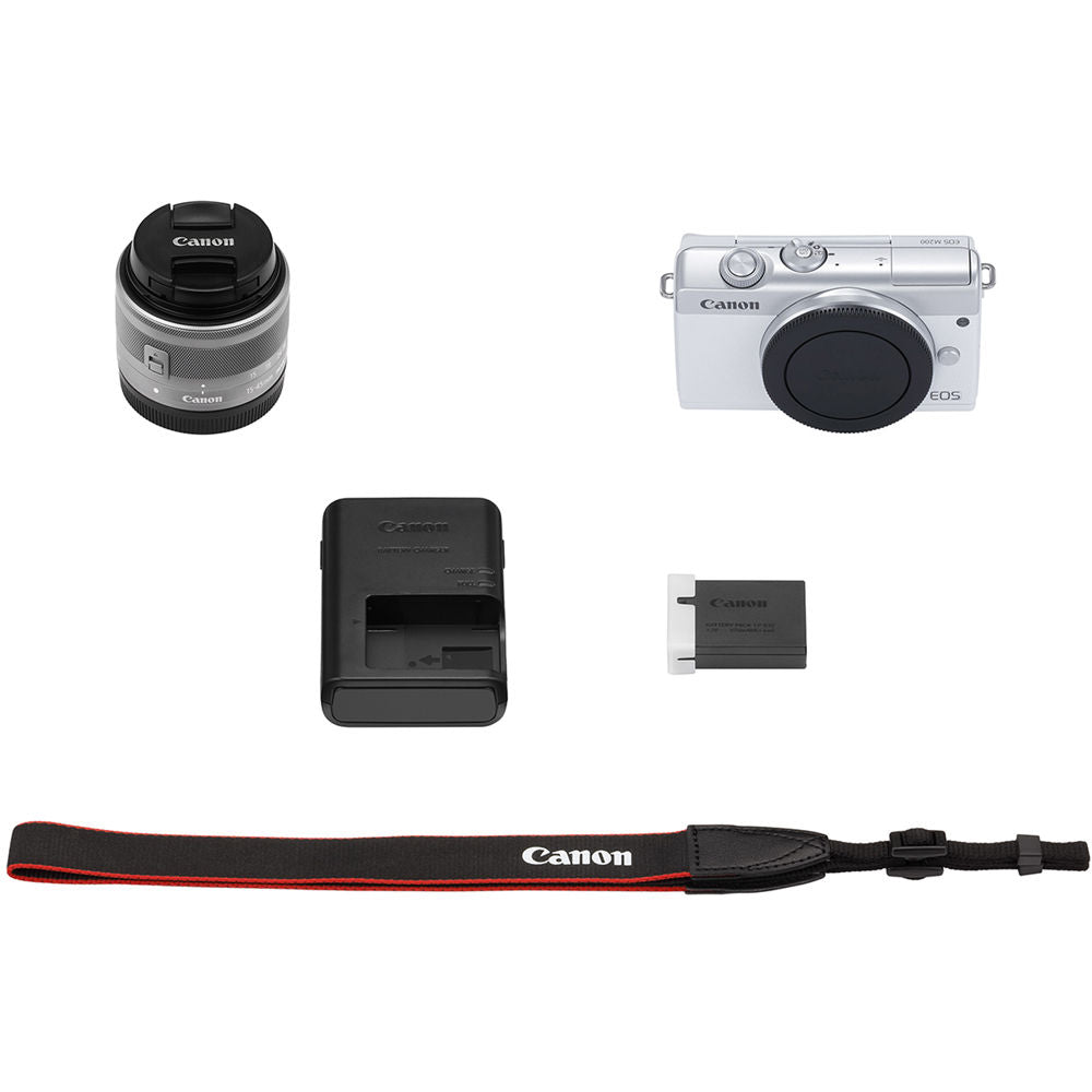 Canon EOS M200 spiegellose Kamera mit 15-45 mm (weiß) + EXT BATT + Filterpaket