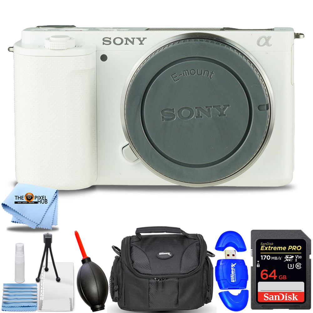 Sony ZV-E10 Mirrorless Camera (Body Only, White) - 7PC Accessory Bundle