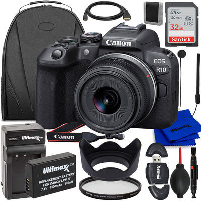 Canon EOS R10 Mirrorless Camera with RF-S 18-45mm f/4.5-6.3 IS STM Lens 14PC Kit