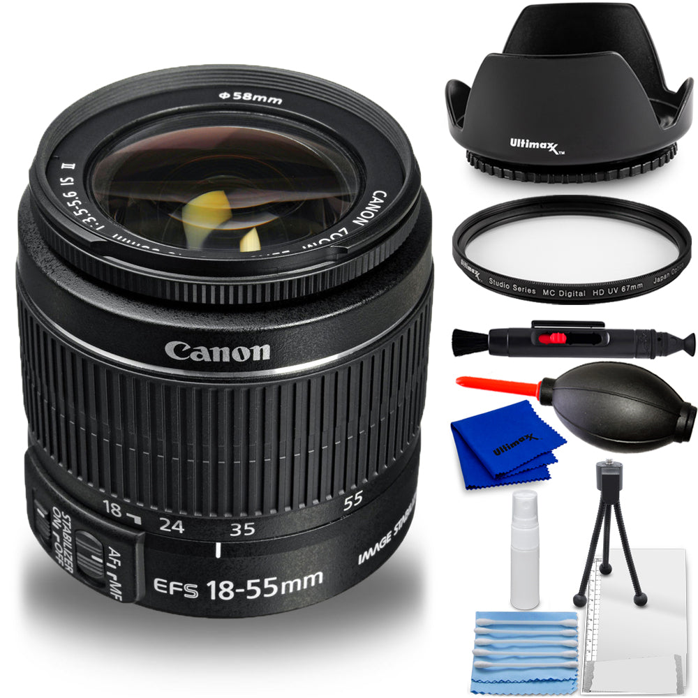 Canon EF-S 18-55mm f/3.5-5.6 IS II Autofocus Lens - 7PC Accessory Bundle