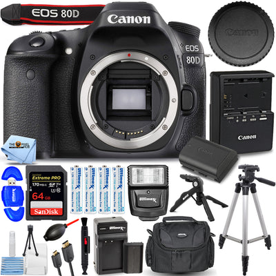 Canon EOS 80D 24,2 MP DSLR-Kamera (nur Gehäuse) + EXT BATT + 64 GB + Blitzpaket