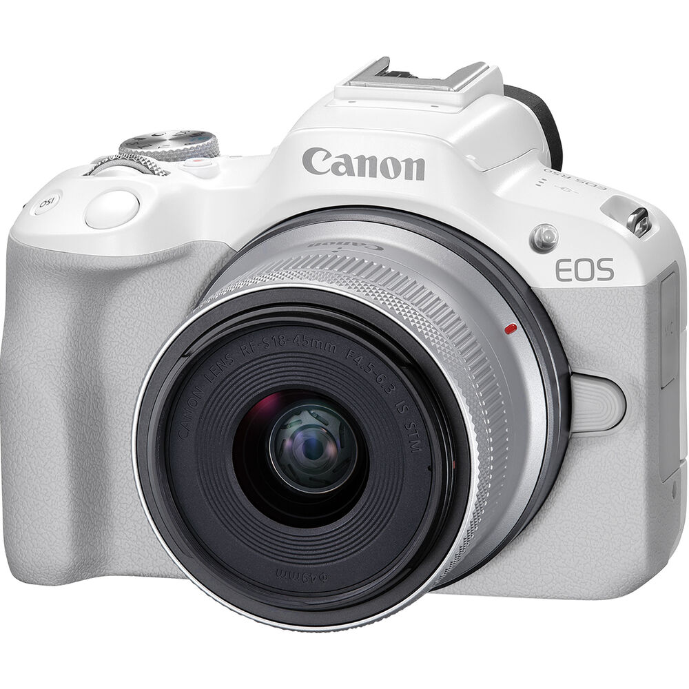 Canon EOS R50 Mirrorless Camera with 18-45mm Lens (White) 5812C012 - 14PC Bundle