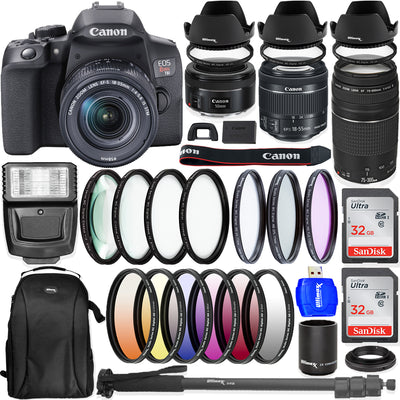 Canon EOS Rebel T8i mit 18-55 mm + 75-300 mm Objektiven – preisgünstiges 64 GB-Paket