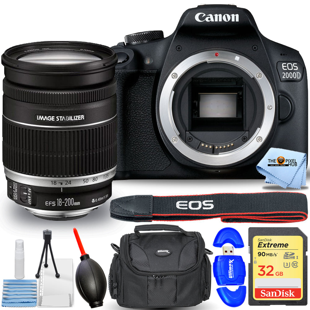 Canon EOS 2000D/Rebel T7 Kamera mit EF-S 18-200mm f/3.5-5.6 IS Objektiv 32GB Bundle