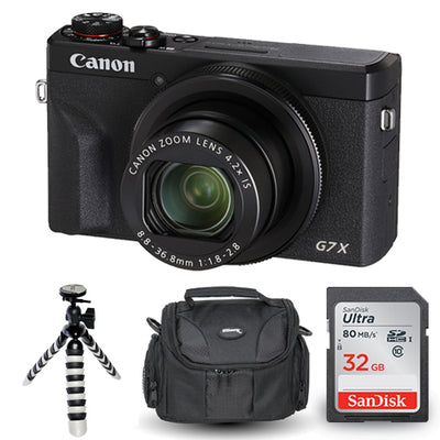 Canon PowerShot G7 X Mark III Digitalkamera (Schwarz) + 32 GB + Tasche + Stativ