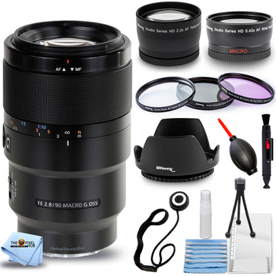 Sony FE 90mm f/2.8 Macro G OSS Lens + Telephoto and Wide Angle Lenses Bundle