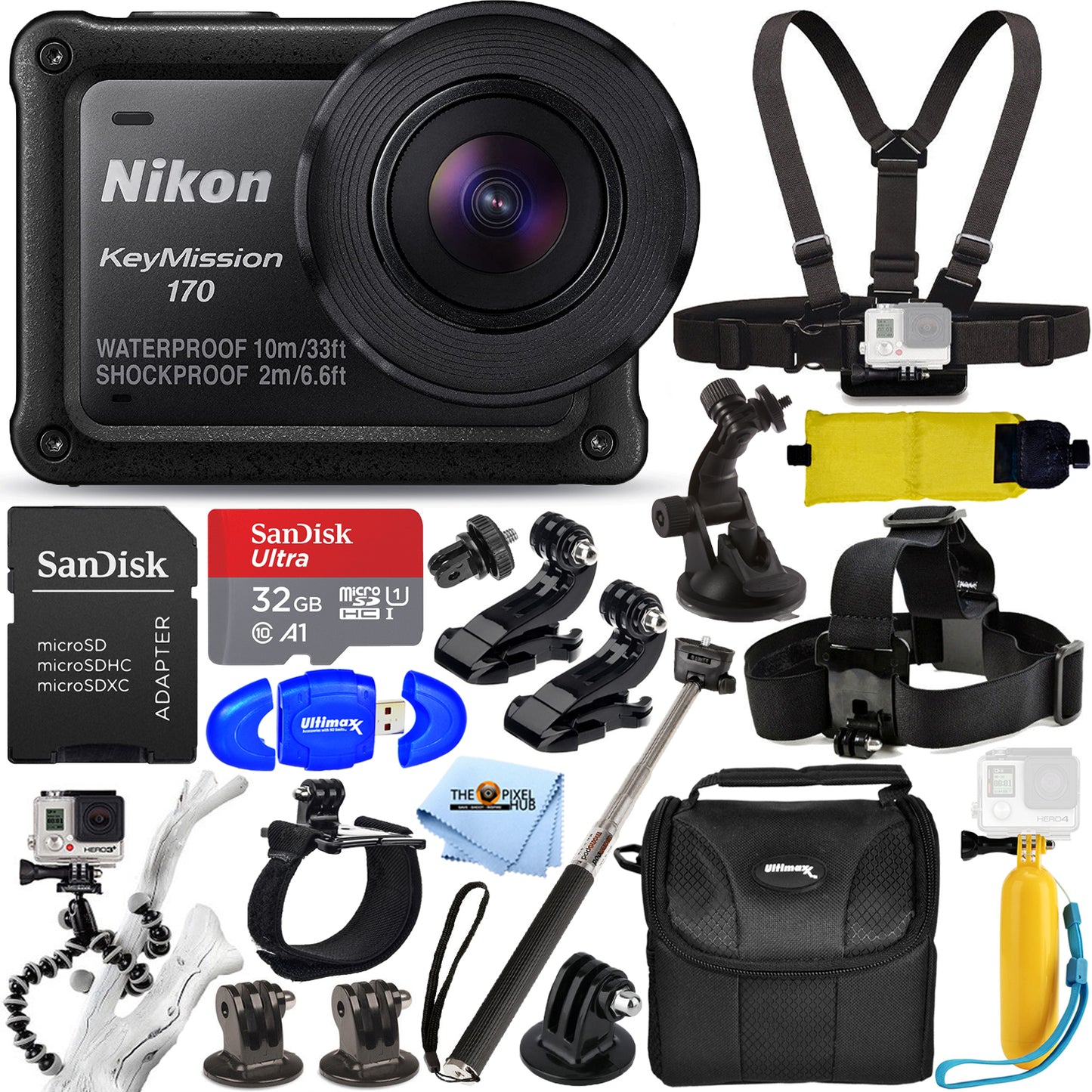 Nikon KeyMission 170 4K Action Camera 26514 - 18PC Accessory Bundle