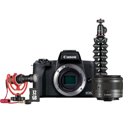 Canon EOS M50 Mark II spiegellose Kamera (schwarz) mit 15-45-mm-Objektiv-Vlogger-Kit