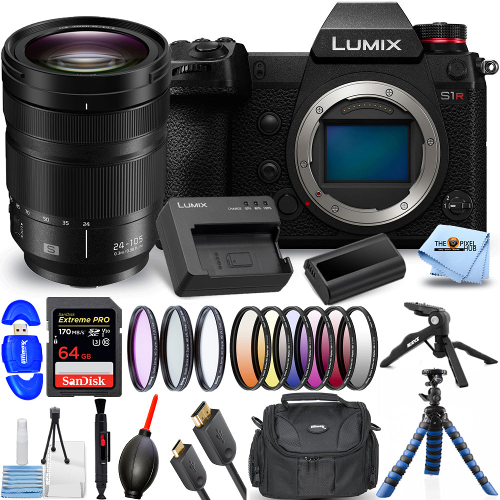 Panasonic Lumix DC-S1R spiegellose Kamera mit 24-105-mm-Objektiv – Filter-Kit-Paket