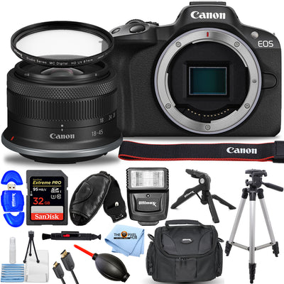 Canon EOS R50 spiegellose Kamera mit 18-45-mm-Objektiv (schwarz) 5811C012 – 12-teiliges Paket