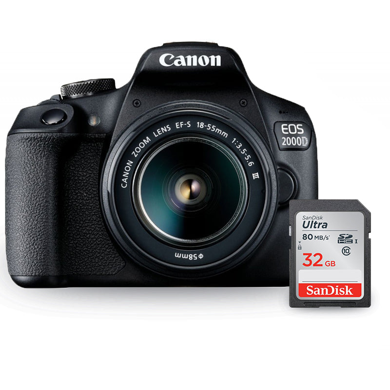 Canon EOS 2000D / Rebel T7 mit EF-S 18-55 mm III-Objektiv + SanDisk Ultra 32 GB SD