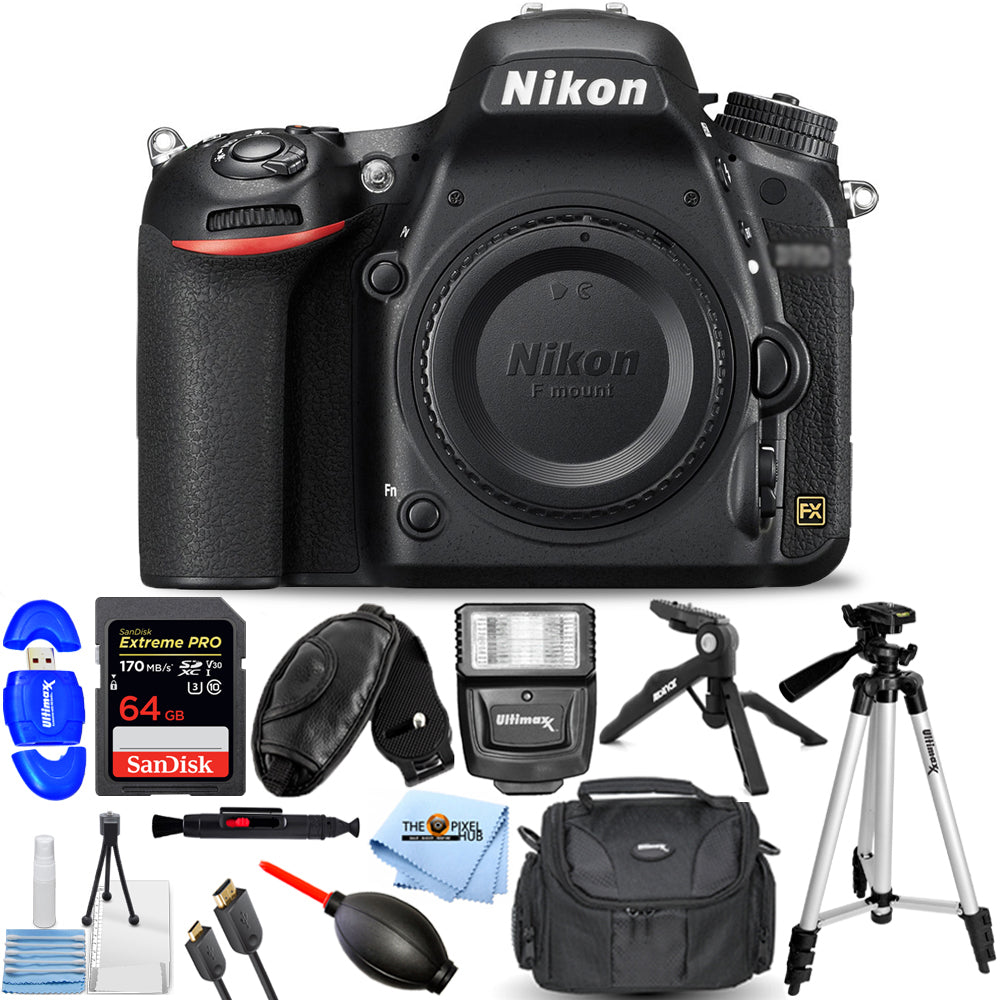 Nikon D750 DSLR-Kamera (nur Gehäuse, schwarz) 1543 + 64 GB + Blitz + Stativ-Paket