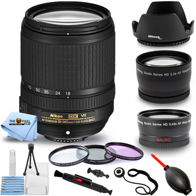 Nikon AF-S DX NIKKOR 18-140mm f3.5-5.6G ED VR Lens + Filter Kit Bundle White Box