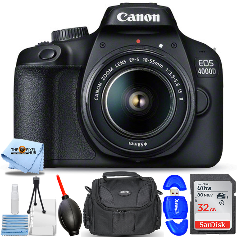 Canon EOS 4000D with EF-S 18-55 mm f/3.5-5.6 IS II Lens - 7PC Accessory Bundle